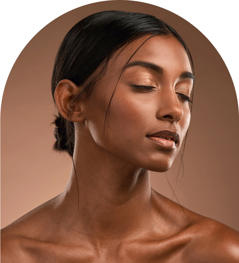 Woman with closed eyes, serene expression.